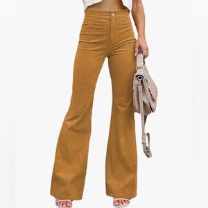 NWOT Women's High Waist Gold Corduroy Flare Pants